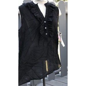 New Lapis XL Black Shirt Top Blouse Rayon Ruffles Buttons